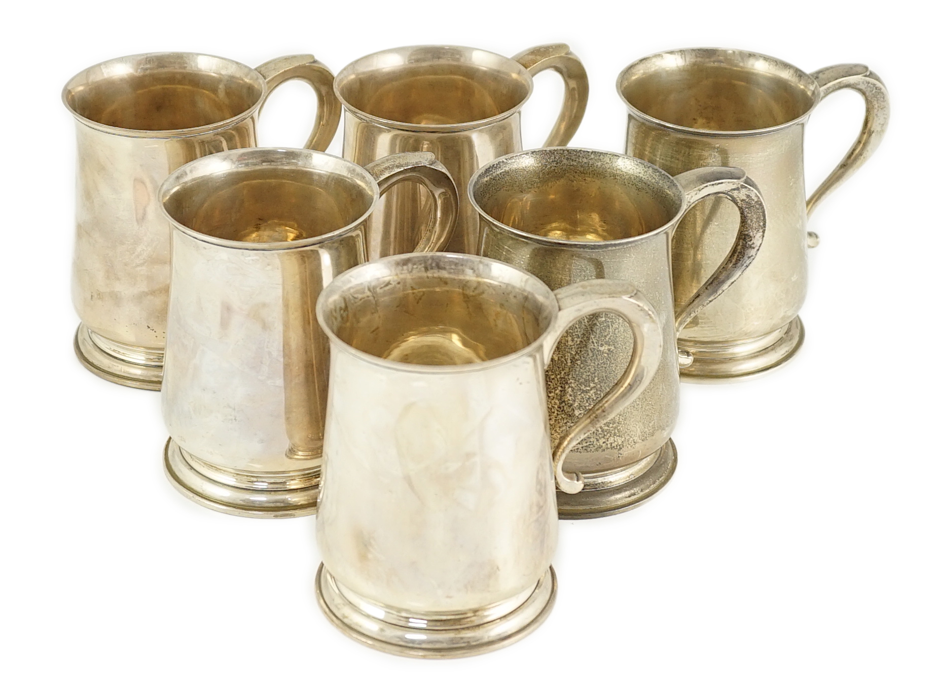 A set of six George VI silver mugs, by Mappin & Webb